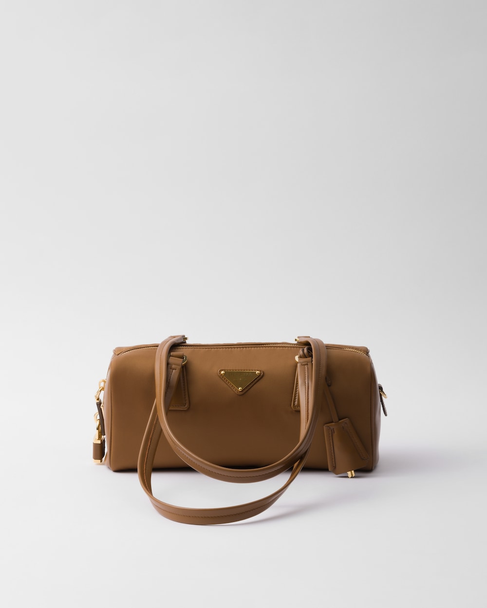 Re-Nylon and Leather Medium Top-Handle Bag With Padlock - Image 1